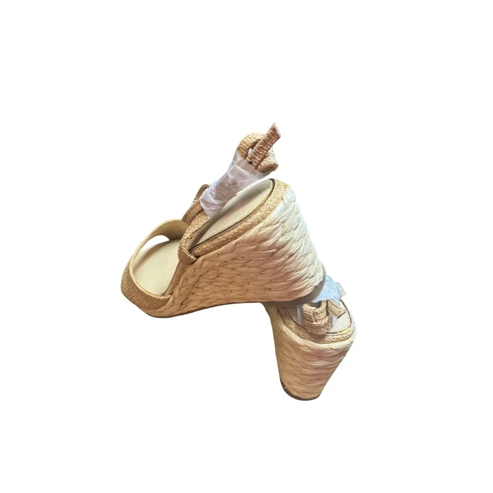 Espadrille Wedge Sandals Womens 6 Tan New in‎ box Woven Straw